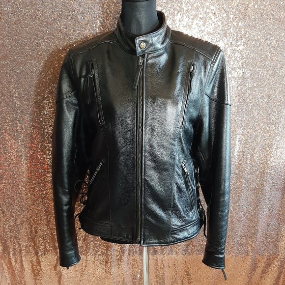 First Leather Apparel Women's Black Motor Leather Jacket  Size L - Picture 1 of 14